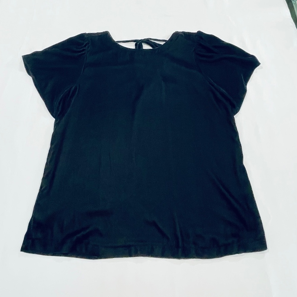 LOFT | NWT | Velvet Tie Neck Flutter Sleeve Top | Black | Small